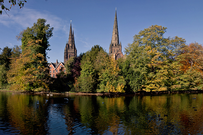 Lichfield Cathedral at the end of the Two Saints Way